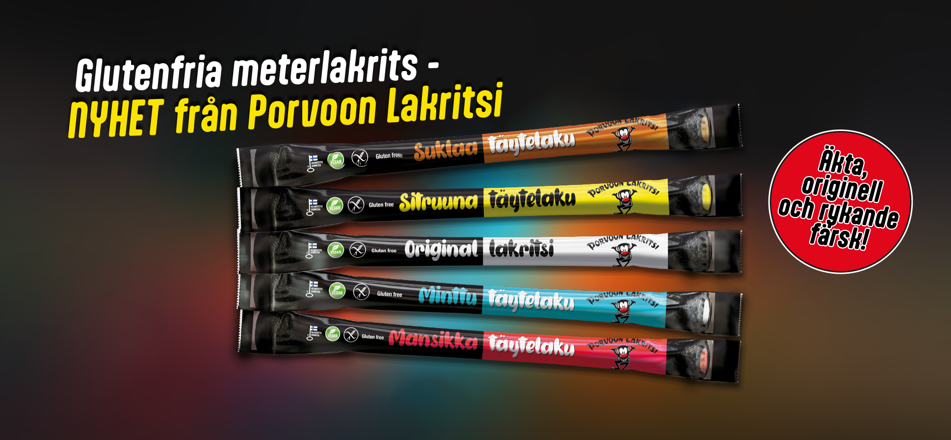Glutenfria Metermixar – Nyhet från Porvoon Lakritsi 50 cm ren njutning – nu glutenfri! Porvoon Lakritsis klassiska meterlakrits har fått en ny, mer tillgänglig och ansvarsfull form: glutenfria metermixar, som passar för nästan alla. Dessa individuellt förpackade lakritsstänger på 50 cm är ett perfekt val för dig som vill njuta utan gluten – utan att tumma på smaken.